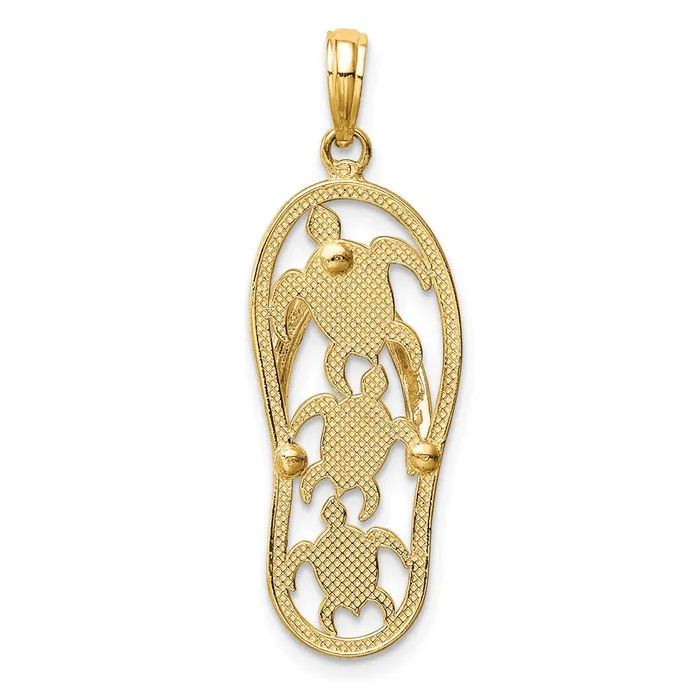 Rings TreasureFineJewelers 14K Twotone Triple Sea Turtle FlipFlop Pendant