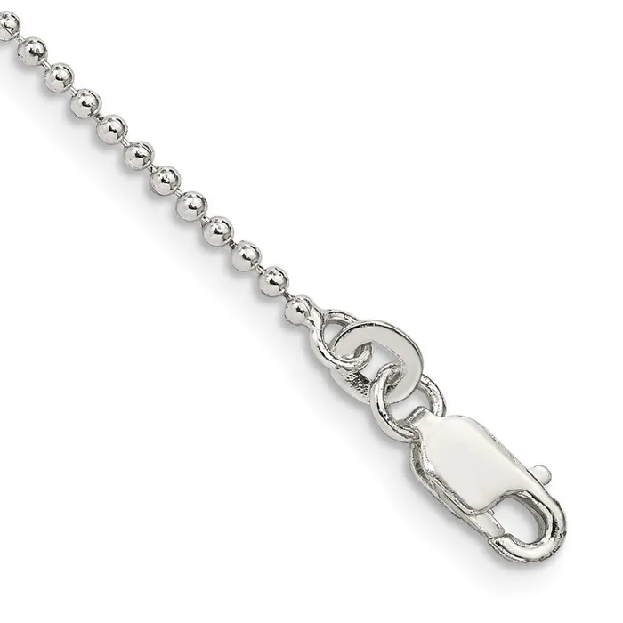 Rings TreasureFineJewelers Sterling Silver 15mm Beaded Chain Anklet