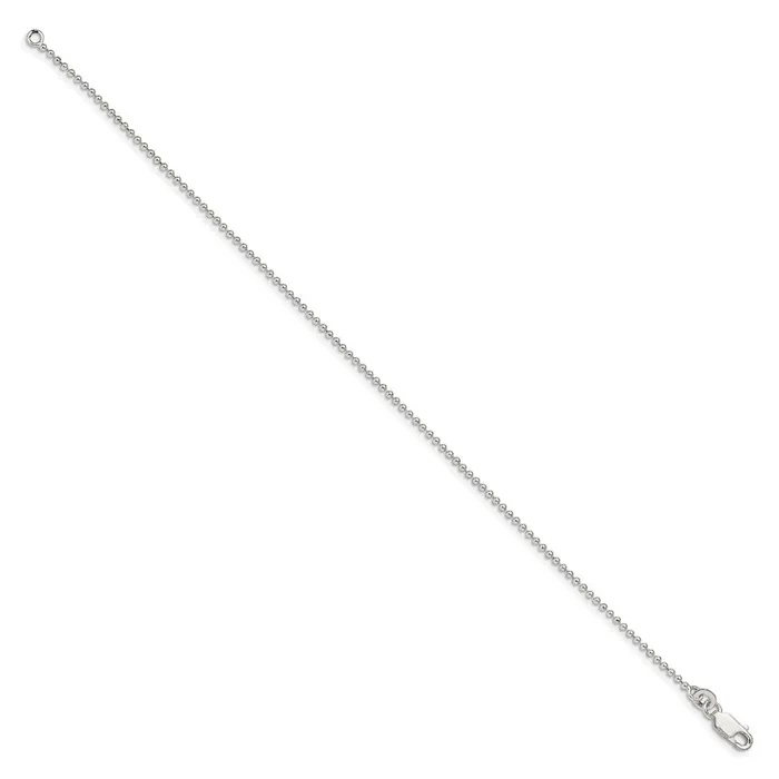 Rings TreasureFineJewelers Sterling Silver 15mm Beaded Chain Anklet