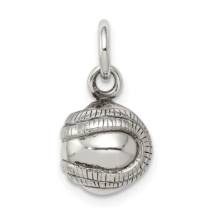 Rings TreasureFineJewelers Sterling Silver 3D Antiqued Baseball Charm