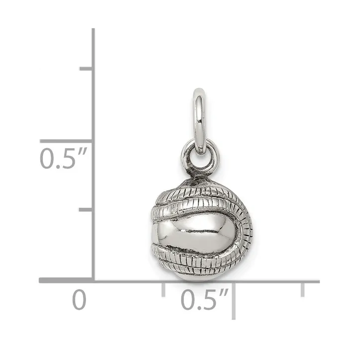 Rings TreasureFineJewelers Sterling Silver 3D Antiqued Baseball Charm