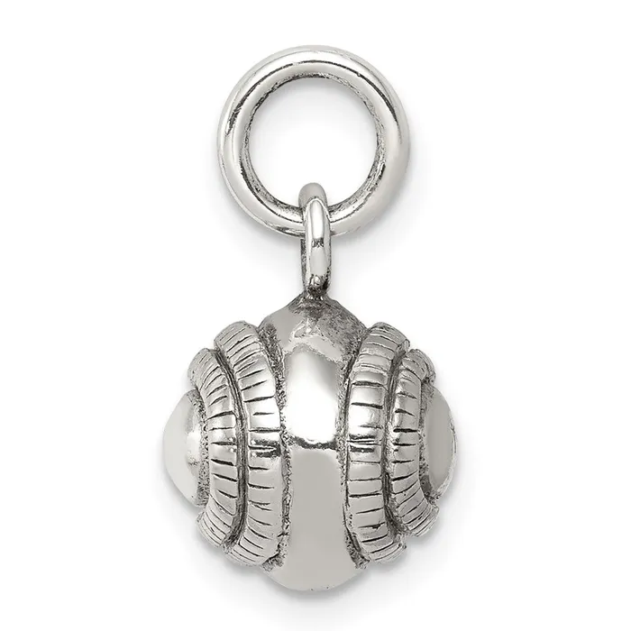 Rings TreasureFineJewelers Sterling Silver 3D Antiqued Baseball Charm