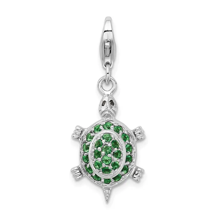 Rings TreasureFineJewelers Sterling Silver Amore La Vita Rhodiumpl Polished CZ Green Turtle Charm Rings TreasureFineJewelers Sterling Silver Amore La Vita Rhodiumpl Polished CZ Green Turtle Charm