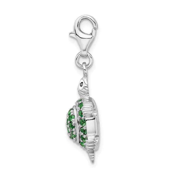 Rings TreasureFineJewelers Sterling Silver Amore La Vita Rhodiumpl Polished CZ Green Turtle Charm