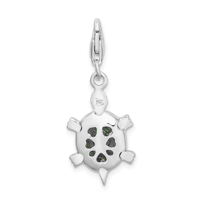 Rings TreasureFineJewelers Sterling Silver Amore La Vita Rhodiumpl Polished CZ Green Turtle Charm