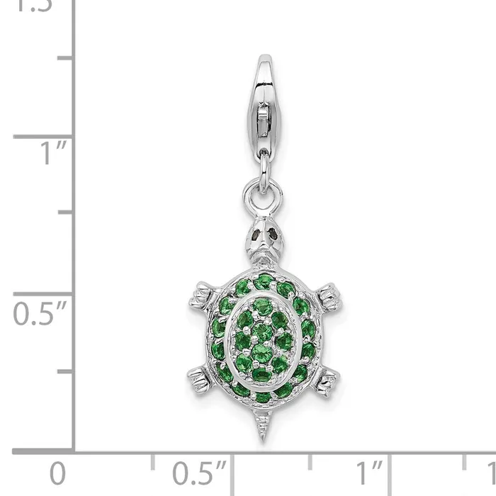 Rings TreasureFineJewelers Sterling Silver Amore La Vita Rhodiumpl Polished CZ Green Turtle Charm