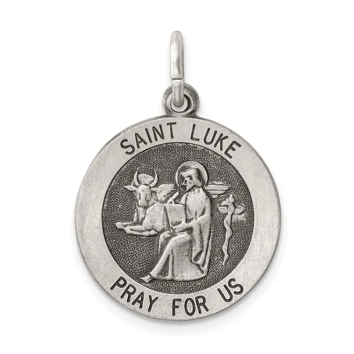 Rings TreasureFineJewelers Sterling Silver Antiqued Saint Luke Medal