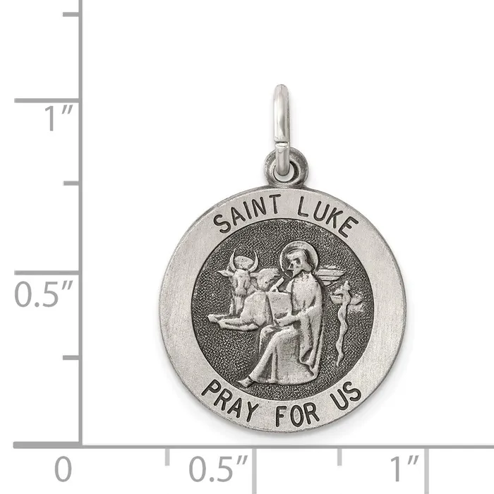 Rings TreasureFineJewelers Sterling Silver Antiqued Saint Luke Medal