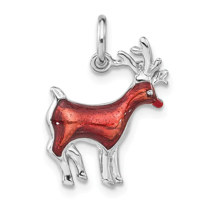 Rings TreasureFineJewelers Sterling Silver Enameled Reindeer Charm