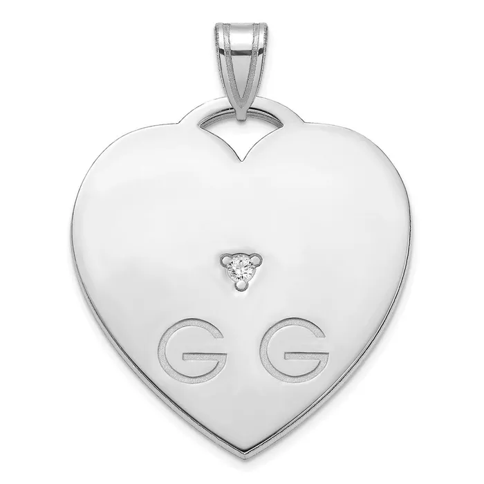 Rings TreasureFineJewelers Sterling Silver Polished 2 Letter Charm with Diamond