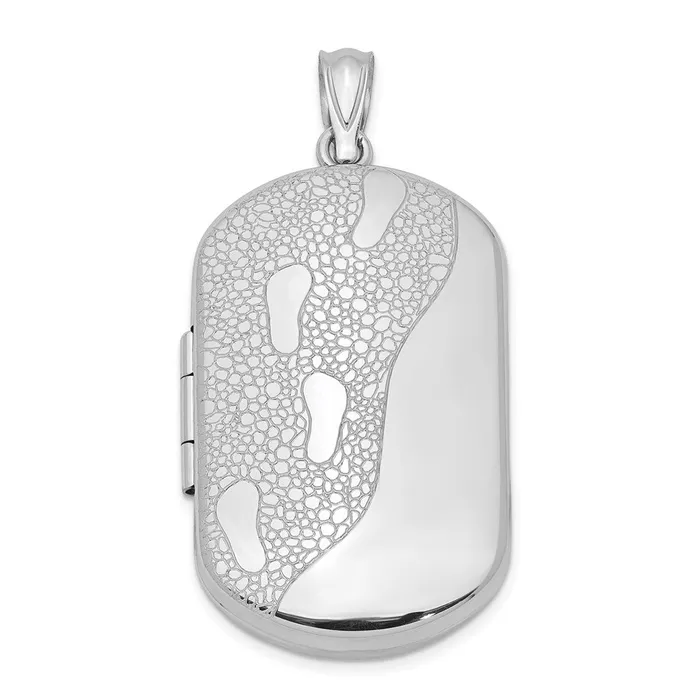 Rings TreasureFineJewelers Sterling Silver Rhodiumplated 30mm Footprints Rectangular Locket Rings TreasureFineJewelers Sterling Silver Rhodiumplated 30mm Footprints Rectangular Locket
