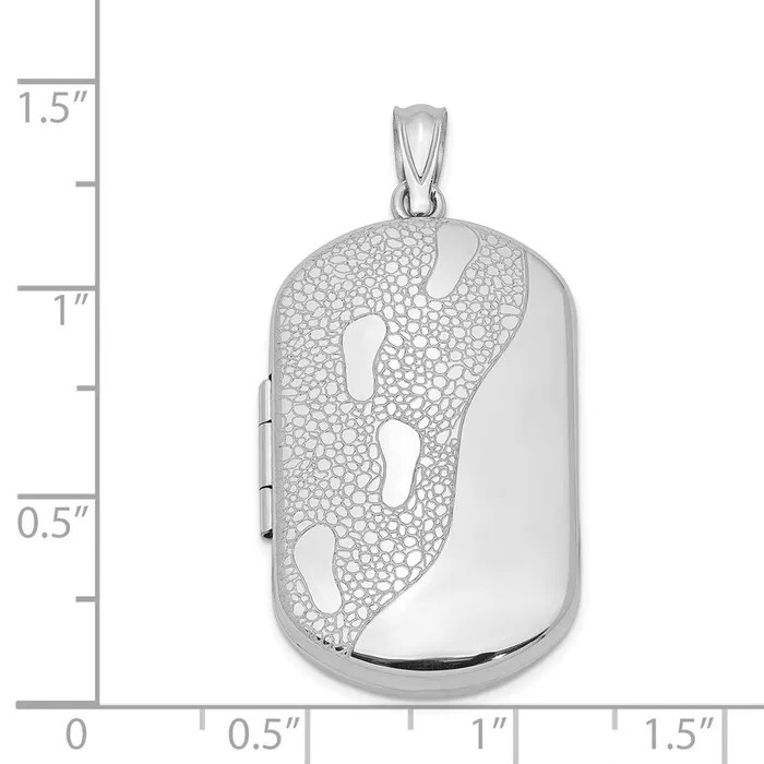 Rings TreasureFineJewelers Sterling Silver Rhodiumplated 30mm Footprints Rectangular Locket
