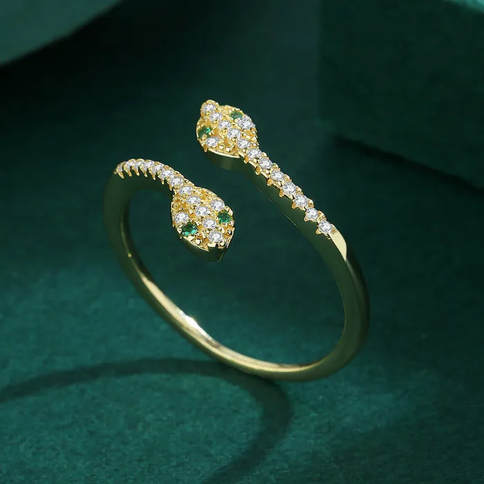 Rings Trendolla Jewelry TwoHeaded Snake Round Crystal Toi et Moi Ring