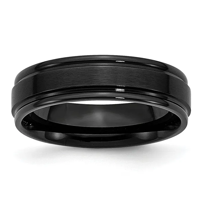 Stainless Steel 6mm Black IPplated Brushed CenterPolished Edges Band TreasureFineJewelers Rings Stainless Steel 6mm Black IPplated Brushed CenterPolished Edges Band TreasureFineJewelers Rings