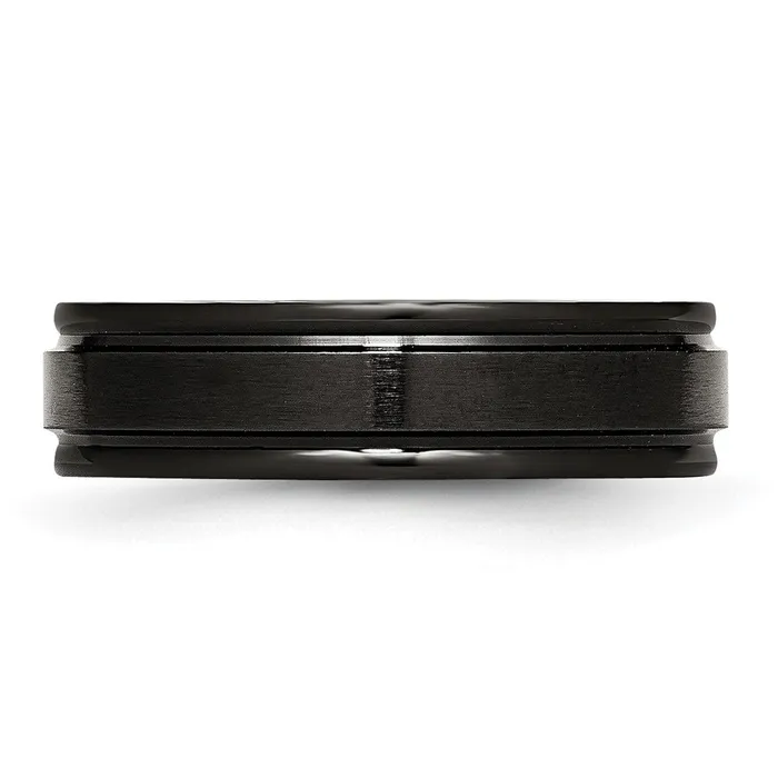 Stainless Steel 6mm Black IPplated Brushed CenterPolished Edges Band TreasureFineJewelers Rings