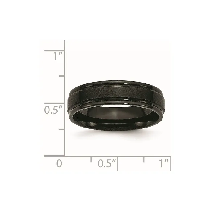 Stainless Steel 6mm Black IPplated Brushed CenterPolished Edges Band TreasureFineJewelers Rings