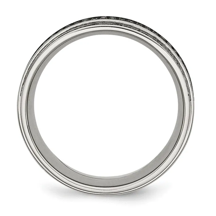 Stainless Steel Polished 12ct Black Diamond 10mm Ridged Edge Band TreasureFineJewelers Rings