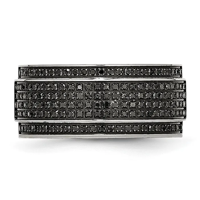 Stainless Steel Polished 12ct Black Diamond 10mm Ridged Edge Band TreasureFineJewelers Rings