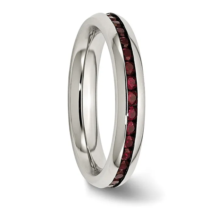 Stainless Steel Polished 4mm January Dark Red CZ Ring TreasureFineJewelers Rings
