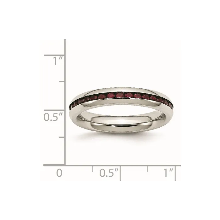 Stainless Steel Polished 4mm January Dark Red CZ Ring TreasureFineJewelers Rings