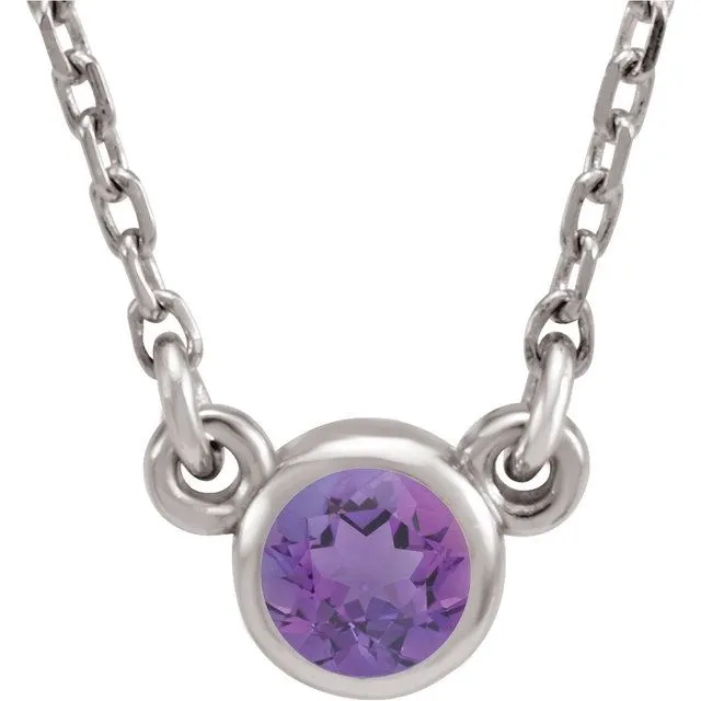 Sterling Silver 4 mm Round Imitation Amethyst BezelSet Solitaire 16 Necklace TreasureFineJewelers Necklaces Sterling Silver 4 mm Round Imitation Amethyst BezelSet Solitaire 16 Necklace TreasureFineJewelers Necklaces