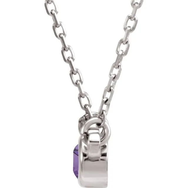 Sterling Silver 4 mm Round Imitation Amethyst BezelSet Solitaire 16 Necklace TreasureFineJewelers Necklaces