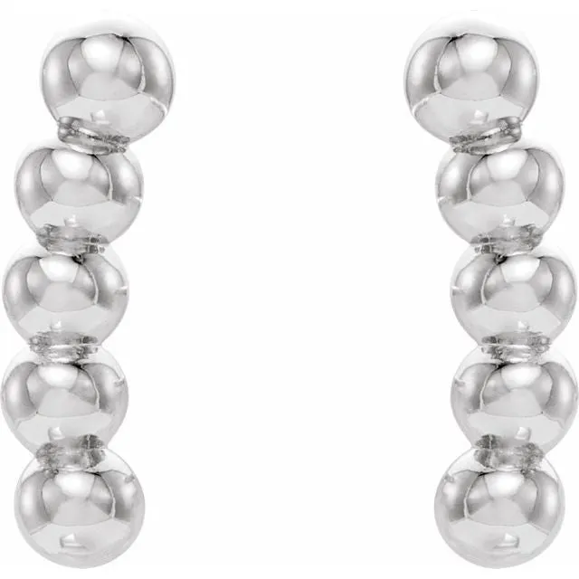 Sterling Silver 83x19 mm Curved Beaded Earrings TreasureFineJewelers Earrings