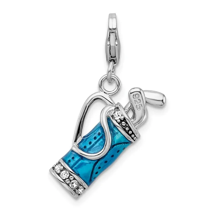 Sterling Silver Amore La Vita Rhodpl Enameled 3D Golf Bag Clubs Charm TreasureFineJewelers Rings