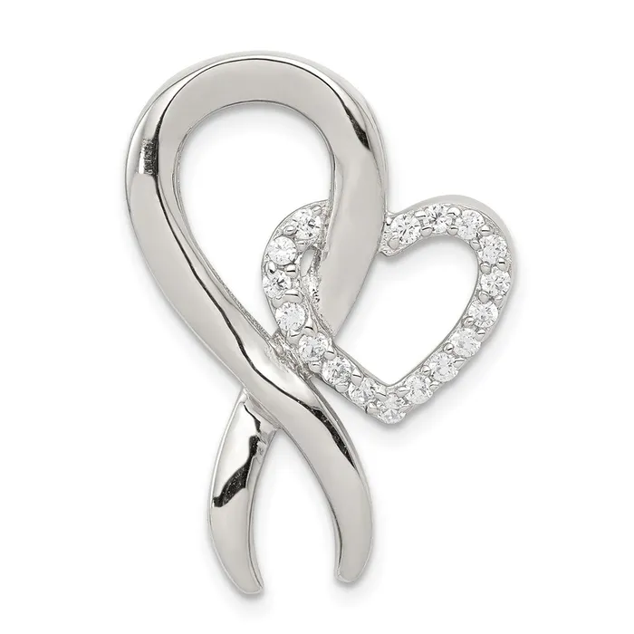 Sterling Silver CZ Heart Breast Cancer Ribbon Chain Slide TreasureFineJewelers Necklaces Sterling Silver CZ Heart Breast Cancer Ribbon Chain Slide TreasureFineJewelers Necklaces