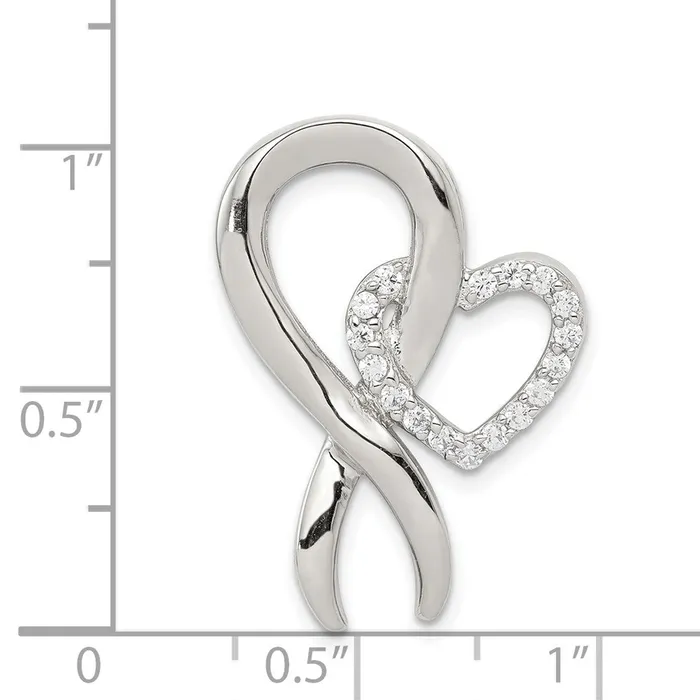 Sterling Silver CZ Heart Breast Cancer Ribbon Chain Slide TreasureFineJewelers Necklaces