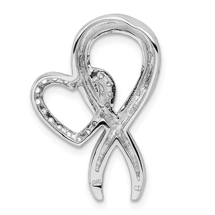 Sterling Silver CZ Heart Breast Cancer Ribbon Chain Slide TreasureFineJewelers Necklaces