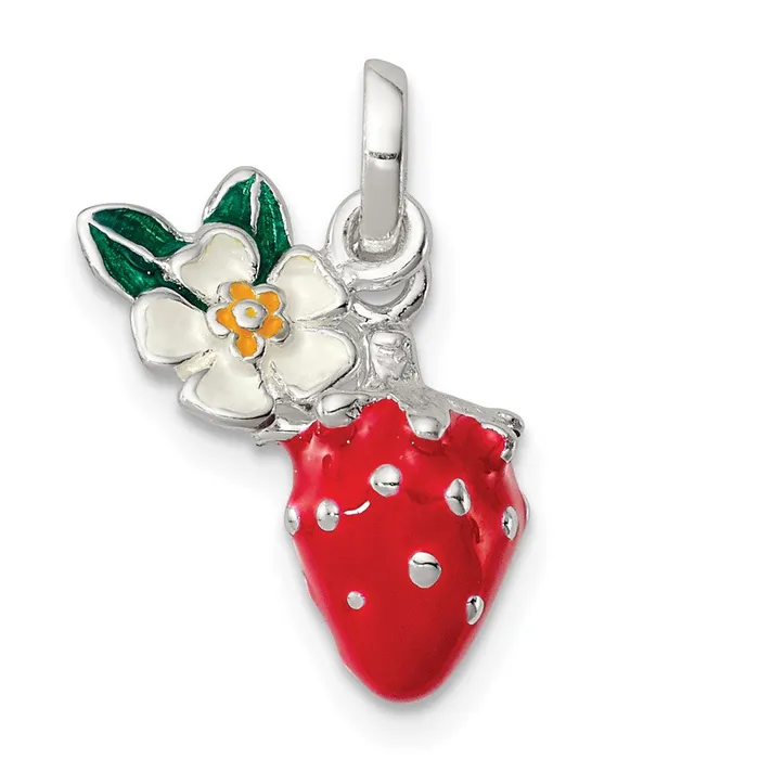 Sterling Silver Enamel Kids Flower and Strawberry Pendant TreasureFineJewelers Necklaces Sterling Silver Enamel Kids Flower and Strawberry Pendant TreasureFineJewelers Necklaces