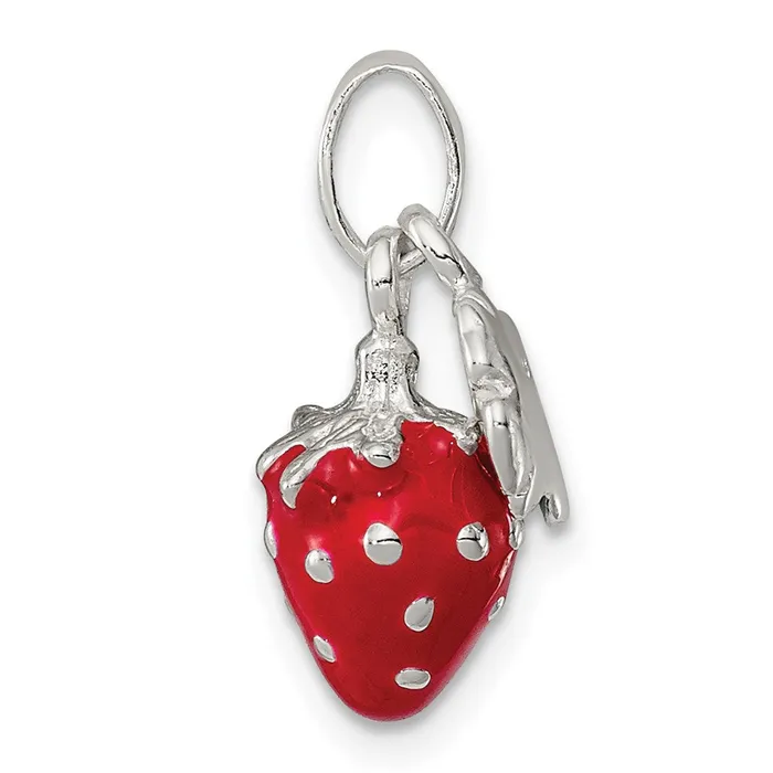 Sterling Silver Enamel Kids Flower and Strawberry Pendant TreasureFineJewelers Necklaces