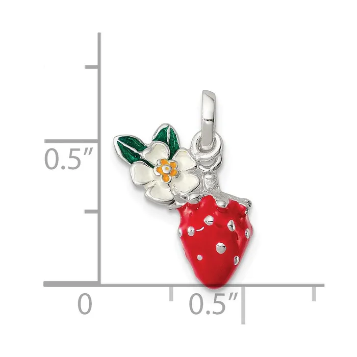 Sterling Silver Enamel Kids Flower and Strawberry Pendant TreasureFineJewelers Necklaces
