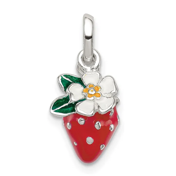 Sterling Silver Enamel Kids Flower and Strawberry Pendant TreasureFineJewelers Necklaces