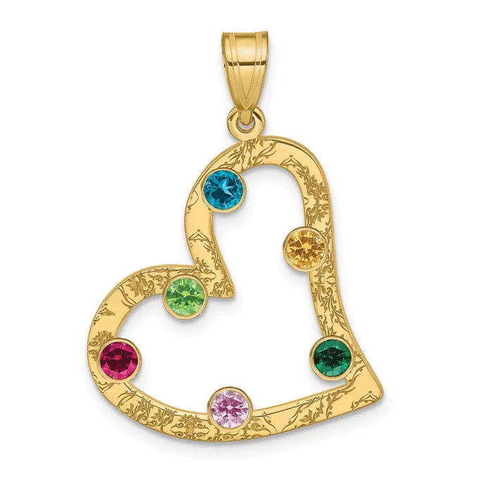 Sterling SilverGoldplated 6 Birthstone Heart with SS Bezel Family Pendant TreasureFineJewelers Necklaces