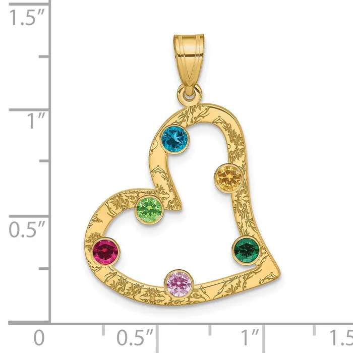 Sterling SilverGoldplated 6 Birthstone Heart with SS Bezel Family Pendant TreasureFineJewelers Necklaces