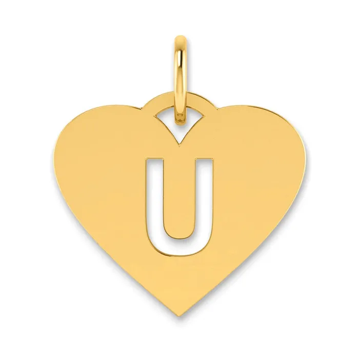 Sterling Silver Goldplated Initial Letter U Heart Initial Charm TreasureFineJewelers Necklaces Sterling Silver Goldplated Initial Letter U Heart Initial Charm TreasureFineJewelers Necklaces