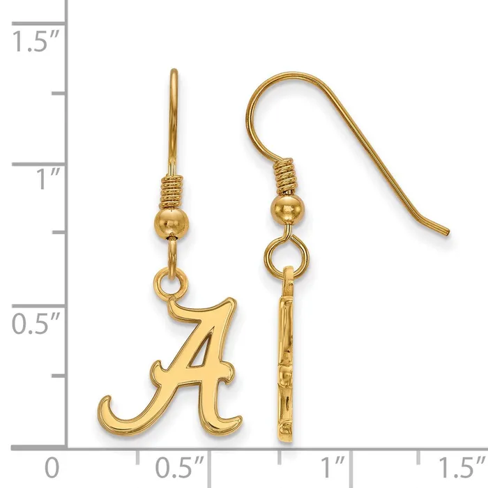 Sterling Silver Goldplated University of Alabama Letter A Small Dangle Wire Earrings TreasureFineJewelers Earrings