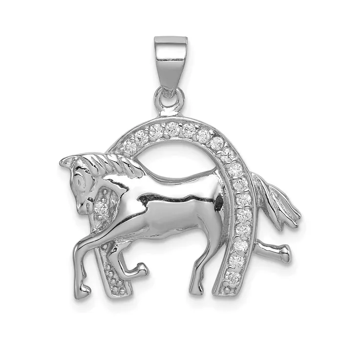 Sterling Silver Horse Horseshoe CZ Pendant TreasureFineJewelers Necklaces Sterling Silver Horse Horseshoe CZ Pendant TreasureFineJewelers Necklaces