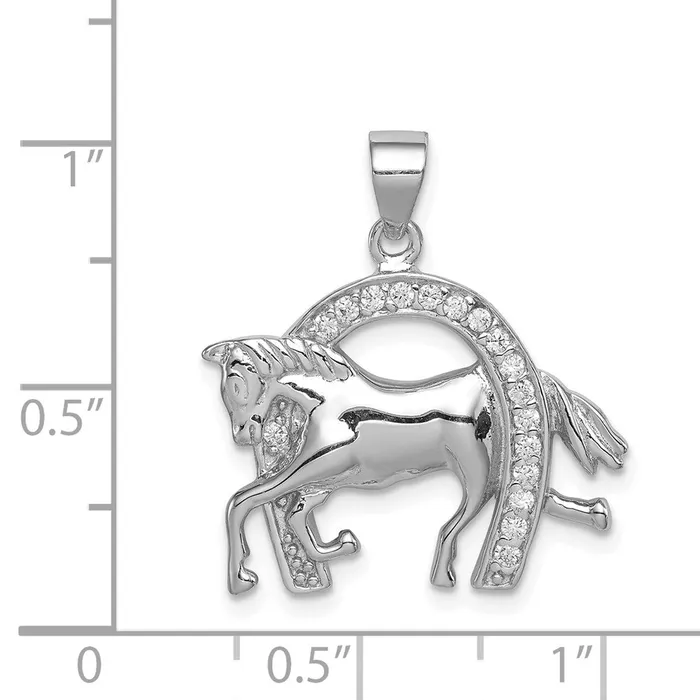 Sterling Silver Horse Horseshoe CZ Pendant TreasureFineJewelers Necklaces