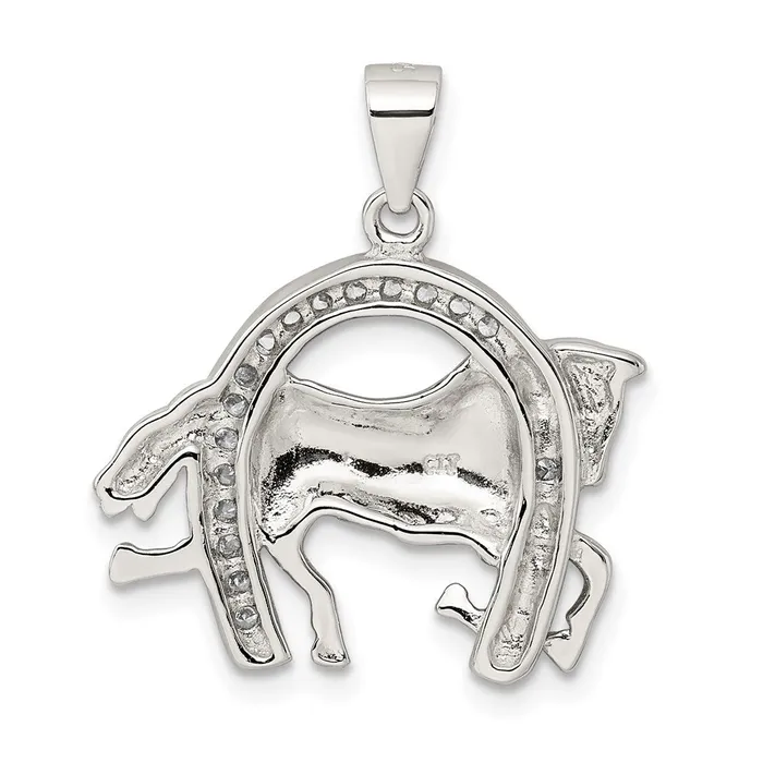 Sterling Silver Horse Horseshoe CZ Pendant TreasureFineJewelers Necklaces