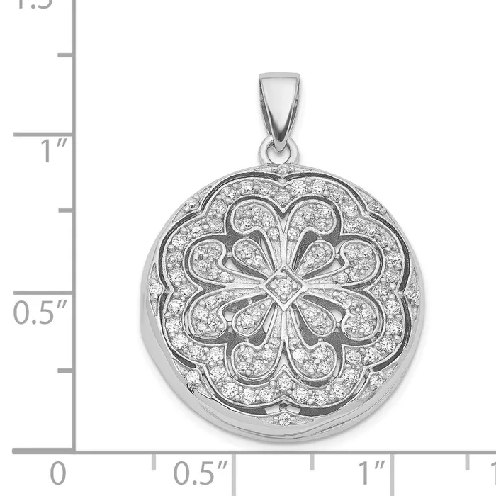 Sterling Silver Rhodiumplated CZ Flower Design 22mm Locket Pendant TreasureFineJewelers Necklaces