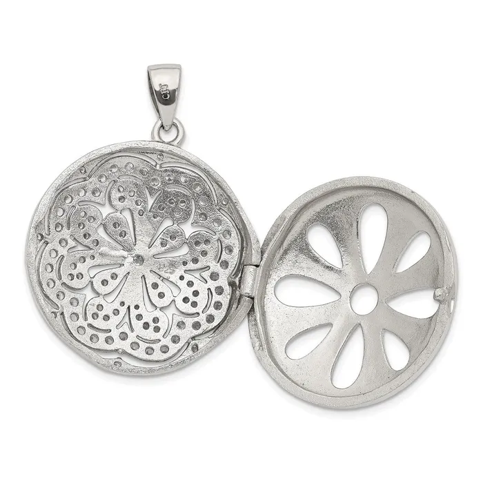 Sterling Silver Rhodiumplated CZ Flower Design 22mm Locket Pendant TreasureFineJewelers Necklaces