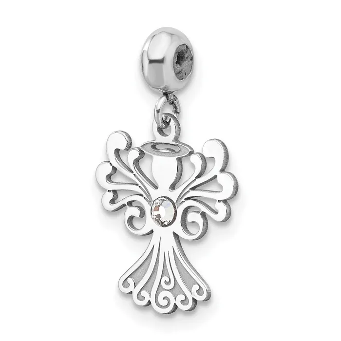 Sterling Silver Rhodiumplated MeMi Angel Wing wSwarovski Crystal Charm TreasureFineJewelers Rings