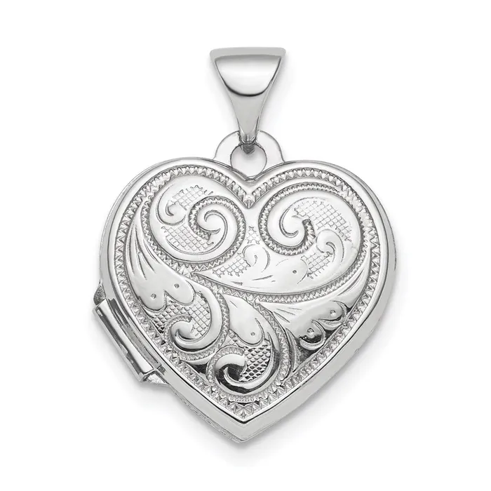 Sterling Silver Rhodiumplated Polished 15mm Heart Patterned Locket TreasureFineJewelers Rings Sterling Silver Rhodiumplated Polished 15mm Heart Patterned Locket TreasureFineJewelers Rings
