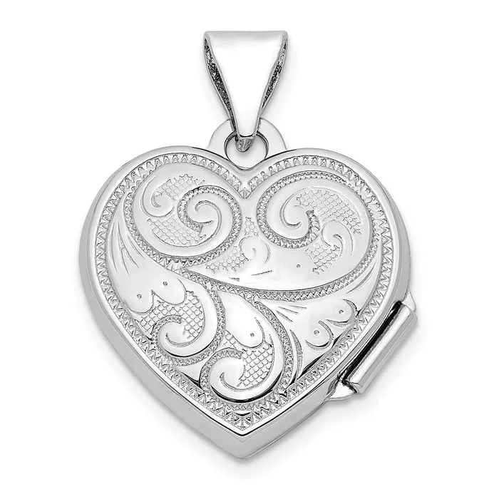 Sterling Silver Rhodiumplated Polished 15mm Heart Patterned Locket TreasureFineJewelers Rings