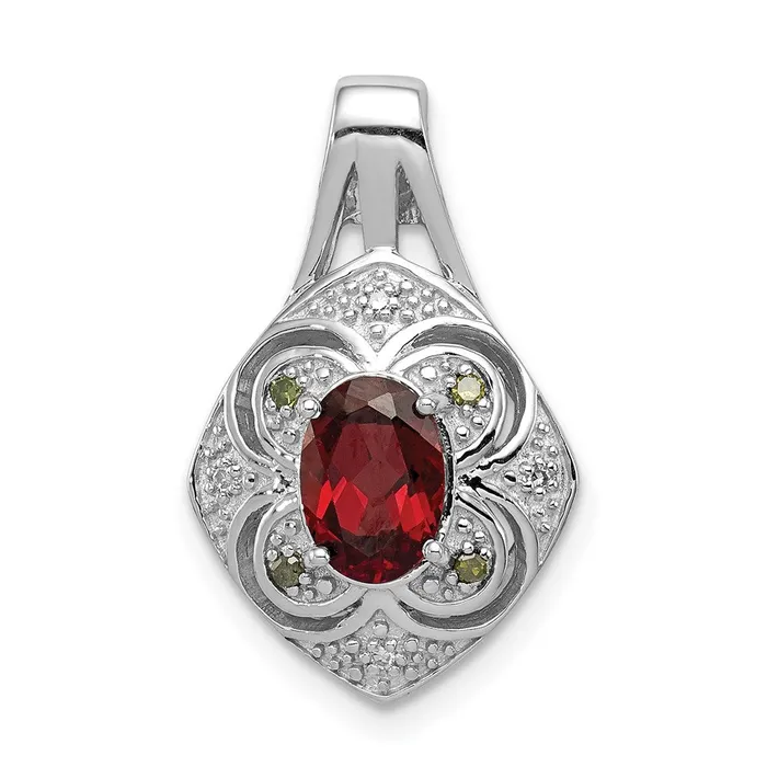 Sterling Silver Rhodium WhiteGreen Diamond Garnet Oval Pendant TreasureFineJewelers Necklaces Sterling Silver Rhodium WhiteGreen Diamond Garnet Oval Pendant TreasureFineJewelers Necklaces