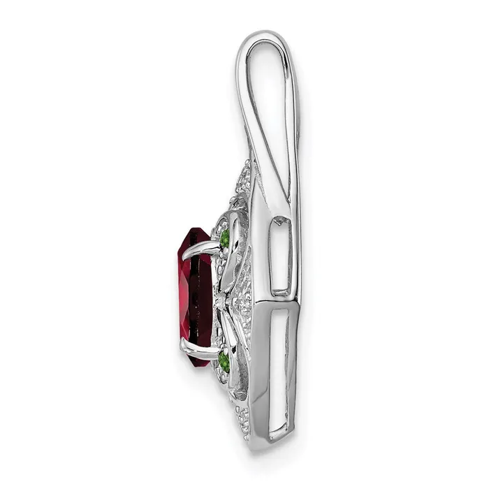Sterling Silver Rhodium WhiteGreen Diamond Garnet Oval Pendant TreasureFineJewelers Necklaces