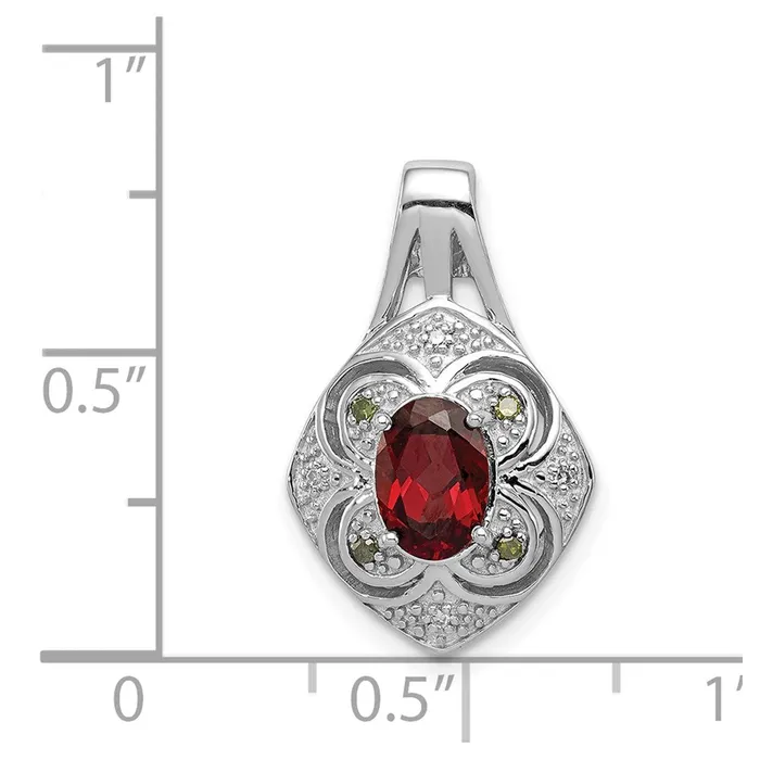Sterling Silver Rhodium WhiteGreen Diamond Garnet Oval Pendant TreasureFineJewelers Necklaces